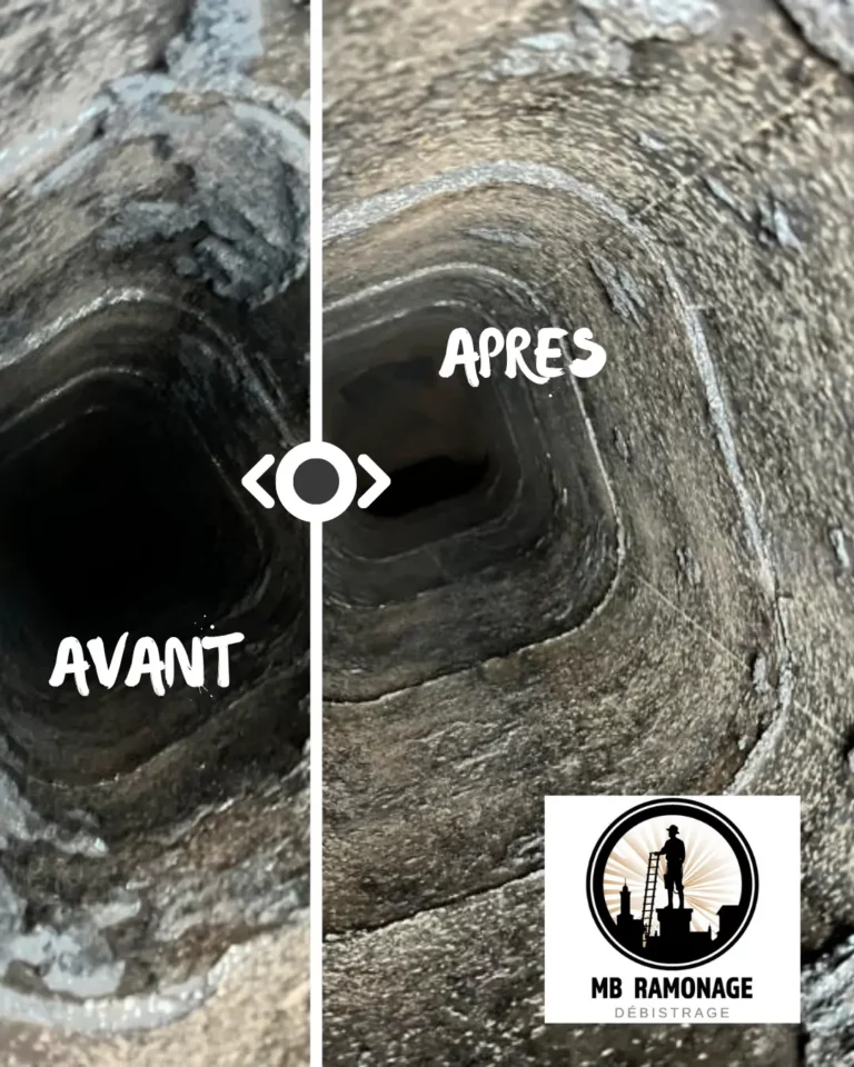 Une vue avant après nettoyage du conduit de cheminée